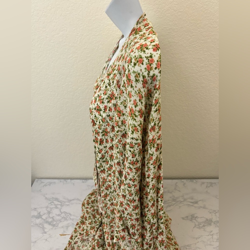 Lularoe Kimono Size L Open Front Long Sleeve Floral Cardigan Sweater Knit - Picture 4 of 8